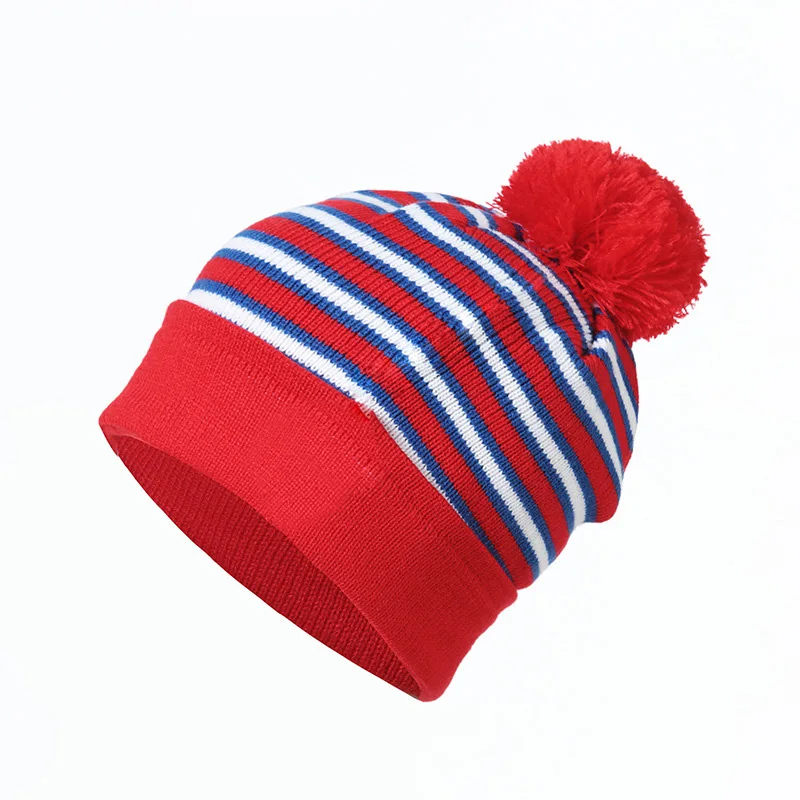 Новая детская Двусторонняя кепка, Зимняя Шапка Лыжная Шапка Вязать Зимние полосой шляпа для мальчиков и девочек Теплый капот Шапки - Цвет: Red