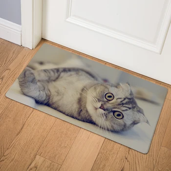 

Decor Cute Animal Scottish Fold Cat Door Mat 46*76cm Kitchen Waterproof Carpet Bedroom Living Room Entrance PVC Leather Mats