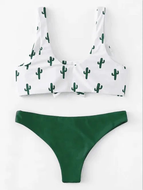 OULING Cactus Print Micro Tanga Bikini Mujer 2018 Push Up Biquini Sexy Thong Bathing Suit Women Swimming Wear Two Piece Swimwear