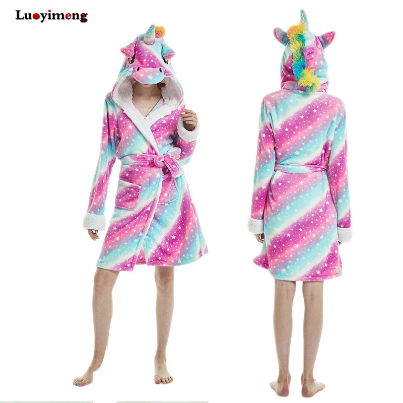 

Girls Cosplay Anime Panda Unicornio Pajamas Bathrobes Flannel Rainbow Star Cartoon Robes Gown For Women Party Sleepwear Pyjamas