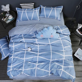 

Blue and White Strip Plaid printing bed sheet and pillowcase set bed lines king size bed duvet cover quilt cover house bed linen