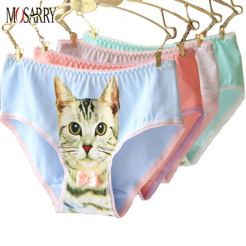 Cat Underwear Women Panties Plus Size Cotton Cat Briefs Breathable 3D