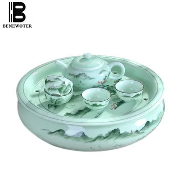

8pcs/lot Chinese Longquan Celadon Kung Fu Tea Set Hand Painted Landscape Pattern Teaware Drinkware Ceramic Tea Accessories Gifts