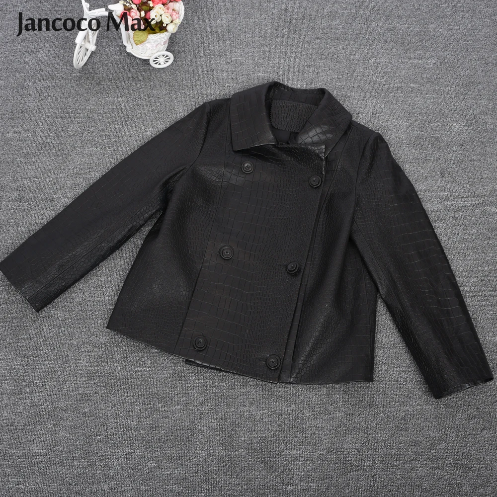 Дизайн женские Кожаные Куртки классические черные Для женщин из натуральной овечьей кожи пальто куртка S7543