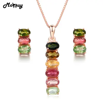 

MoBuy 2PCS Jewelry Sets For Women Natural Gemstone Multicolor Tourmaline 925 Sterling Silver S925 Fine Jewelry For Women V006EN