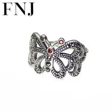 FNJ кольцо с марказитом бабочкой из серебра 925 пробы, оригинальные кольца из стерлингового серебра S925 пробы для женщин, ювелирные изделия, регулируемый размер