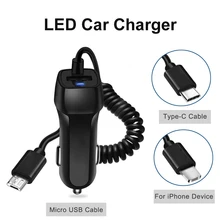 USB Автомобильное зарядное устройство для iphone X 8 samsung S9 S8 Plus автомобильная зарядка светодиодный телефон автомобильное зарядное устройство с кабелем для iphone/Micro USB/usb type-C