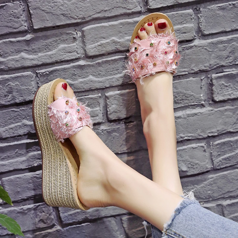 

Shoes On A Wedge Flat Slippers Socofy Slides Platform Med Soft Sliders 2019 Luxury Summer Microfiber Wedges PU
