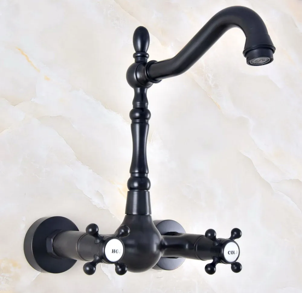 Black Oil Rubbed Antique Brass Double Cross Handles Swivel Spout Kitchen Bathroom Tub Sink  Faucet Mixer Water Taps anf465