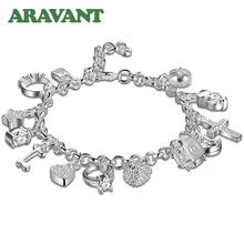 925 Браслет Ювелирный Шарм 13 шт Кулоны браслет для женщин посеребренные ювелирные изделия