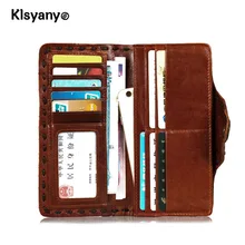 Klsyanyo 100% Genuine Leather Wallet Women Long Vintage Cow Leather Casual Purse Brand Design High Quality Wallet Men Clutch Bag