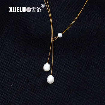 

XUELUO Fashion Steel Wire Natural Round Genuine Real Cultured Freshwater Torques Choker Pearl Necklace ,