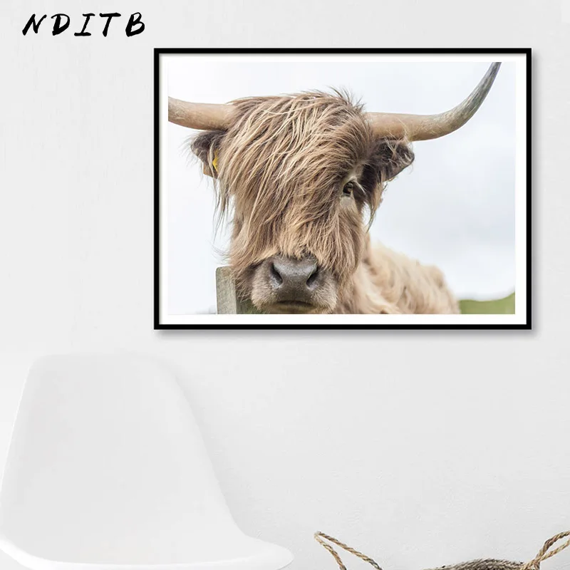 NDITB настенная живопись на холсте с изображением высокогорной коровы, постеры с животными и принтами, Северное украшение, настенные картины для гостиной, домашний декор