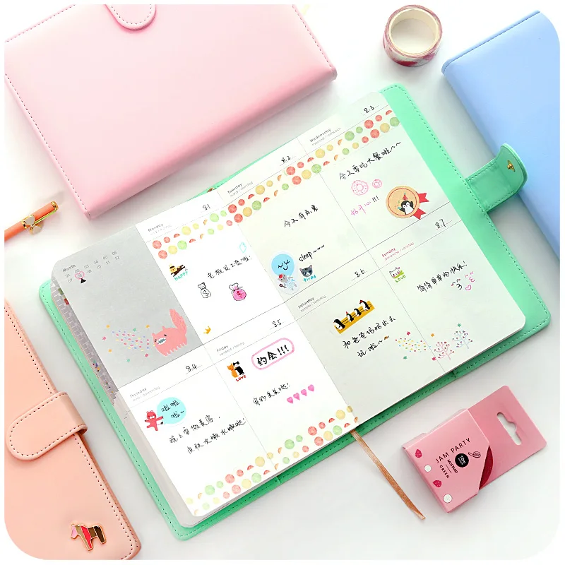 

Fromthenon Macaroon Leather Cover Monthly Weekly Planner Sweet Notebook Student Schedule Diary Book Color Pages School Supplies
