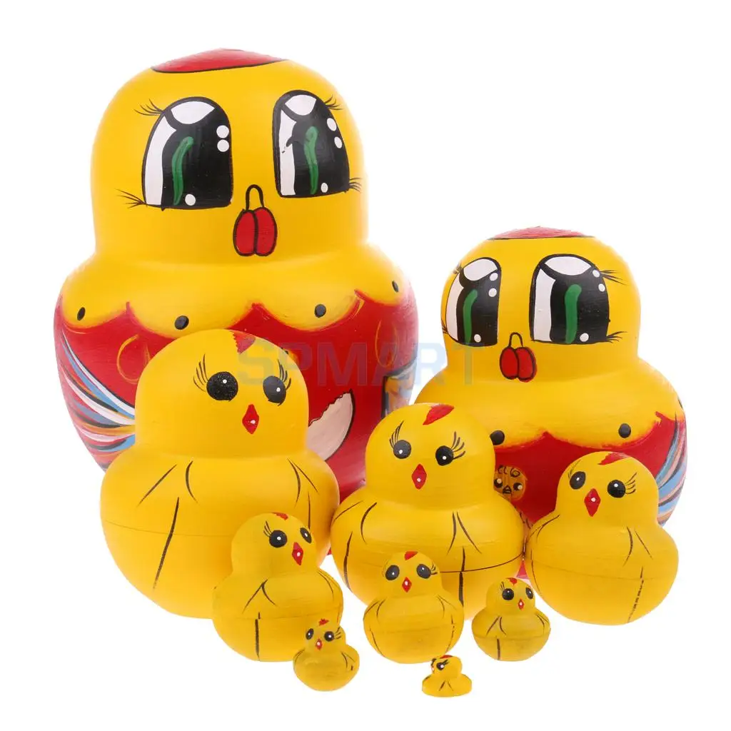 1Set Chicks Printed Style Wooden Russian Nesting Dolls Babushka