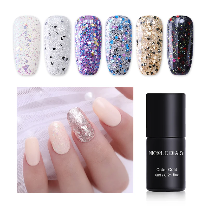 NICOLE DIARY 6ml Nail Glitter Gel Polish Shinning UV LED varnish Soak Off Art Varnish | Красота и здоровье