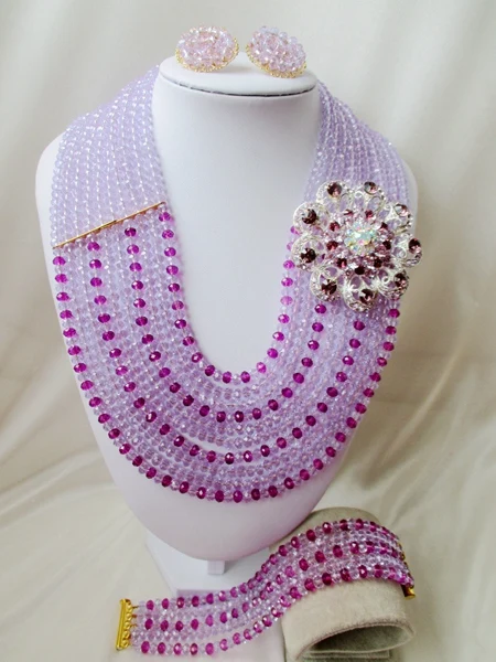 НОВЫЙ нигерии свадьбы Сирень africanbeads Комплект ювелирных изделий Кристаллические