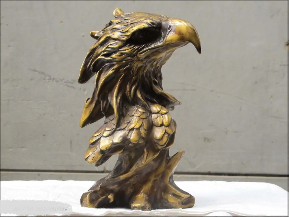 

10"Chinese China Bronze copper handwork ART animal eagle hawk head statue