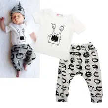 Cute Newborn Baby Boy Girl Cotton Monster Tops T-shirt Pants Outfits Clothes AU