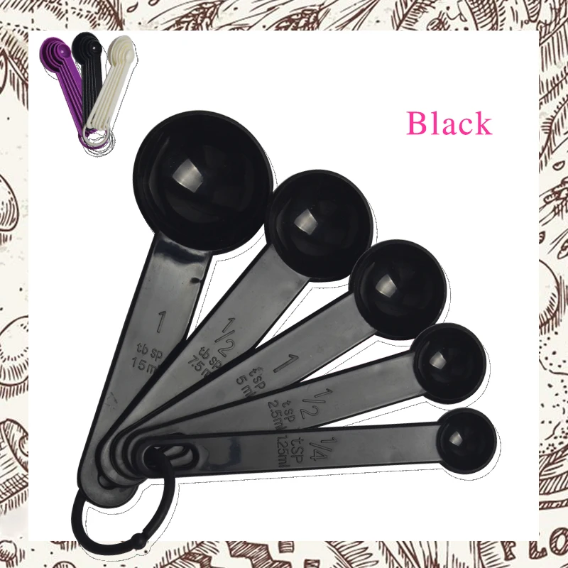 

New 5 Pcs Plastic Measuring Spoon Set Silver Measurement Engraved