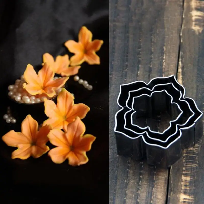 

3pcs Cookie Stainless Steel Tool Petal Flower Fondant Mould Mold Set Biscuit Cutter Cake Baking Decorating Kit Pastry