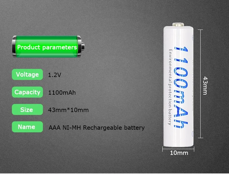 8 шт 1100mAh 1,2 v AAA перезаряжаемая батарея для Светодиодный светильник для размещения игрушек батарея для камеры MP3 mp4 микрофон