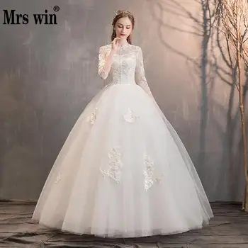 

Wedding Dress 2020 Mrs Win The High Neck Three Quarter Sleeve Ball Gown Luxury Lace Wedding Dresses Plus Szie Vestido De Noiva F