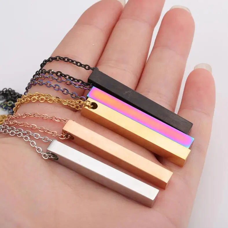 5pcs 5*40mm 3D Bar Necklace Mirror Polish 316L Stainless Steel Unisex Necklace Jewelry 5 Colors with 45cm Long Chain Best Gifts