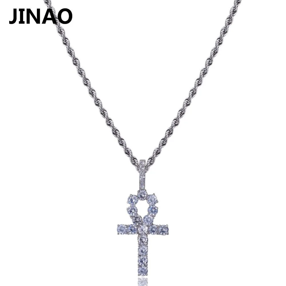 JINAO хип-хоп подвеска в виде креста Ankh, ожерелье с микро камнями CZ, Египетский стиль, Молитвенное ожерелье и подвески для мужчин и женщин, 24 дюйма