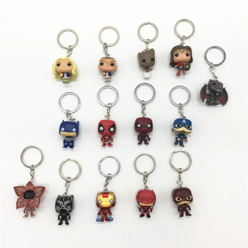 

Funko Pop Marvel Theme 1pcs Keychain Iron Man Groot Avengers Cute Key Chain Spider Man Batman Key Ring With Original Box Kid Toy