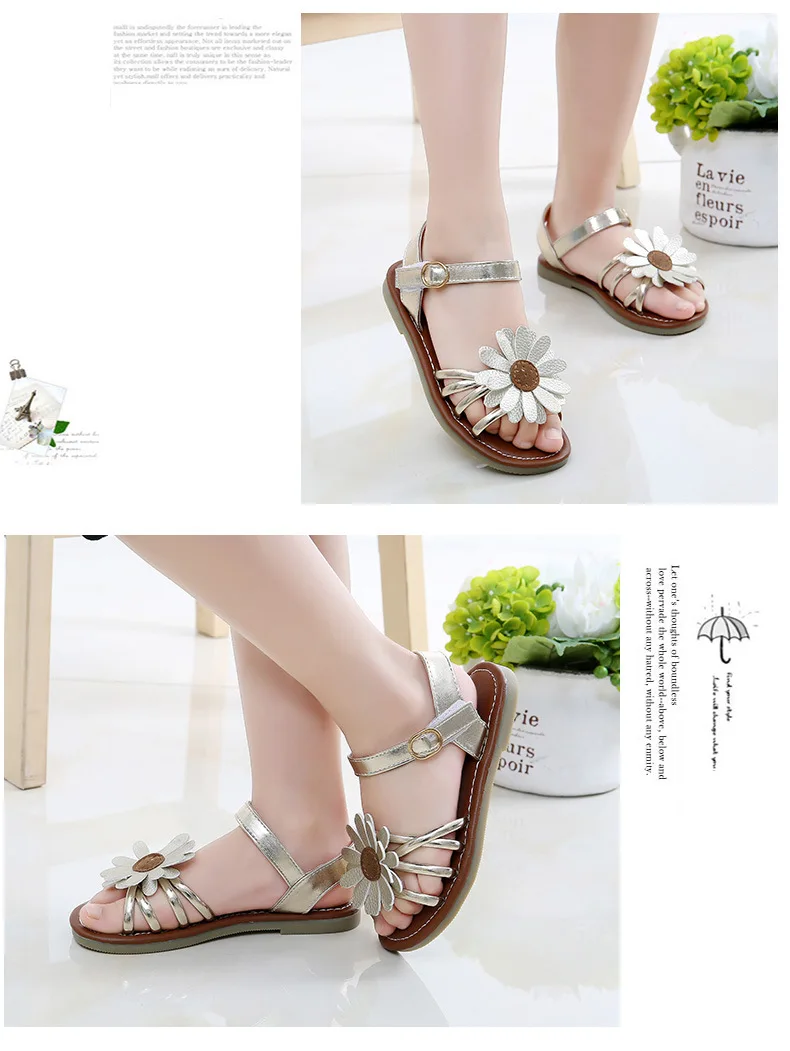 Sapatos para Meninas do Bebê Sandálias de Couro Cuzullaa Verão Crianças Flores Sapatos Princesa Gladiador Vestido pu Sol 5 bebê sandálias de couro pu sol flores