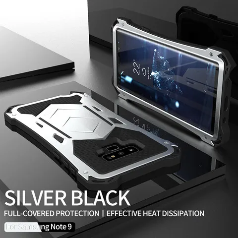 R-JUST роскошный противоударный металлический алюминиевый чехол для телефона Doom Armor Duty s для samsung Galaxy Note 9 Note9 водонепроницаемый чехол для телефона - Цвет: silver