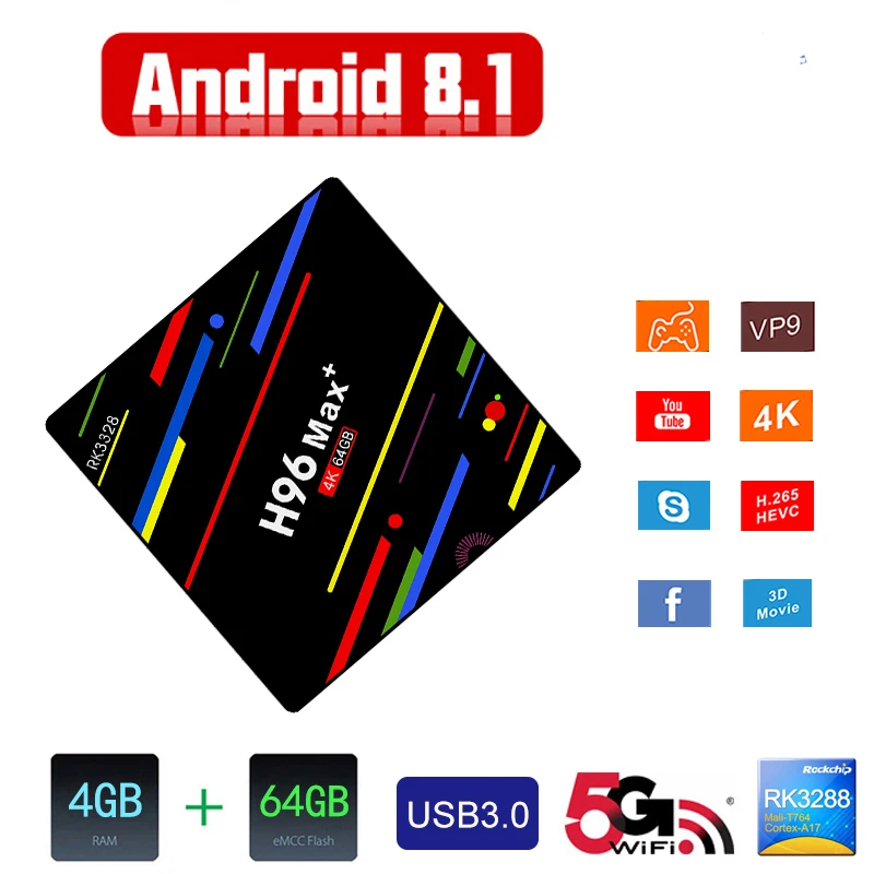 

2018 H96 MAX+ TV Box RK3328 Android 8.1 4GB RAM 32GB 64GB ROM 2.4G WiFi 100Mbps HDMI 4K Media Player H.265 Smart Andriod TV BOX