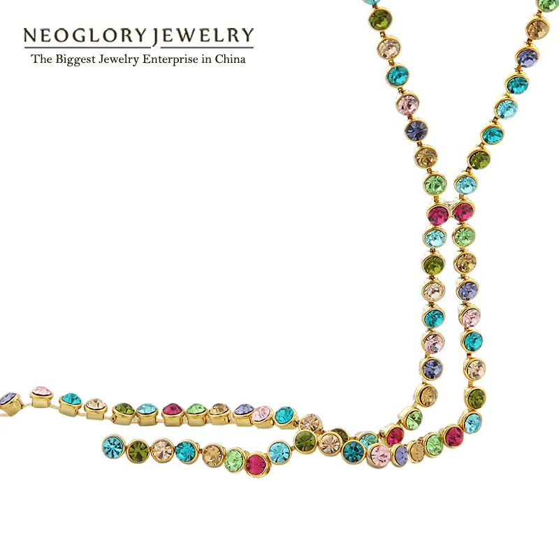 

Neoglory MADE WITH SWAROVSKI ELEMENTS Rhinestone Long Chain Necklace Colorful Alloy Plated Jewelry for Women Birthday Gift Sale