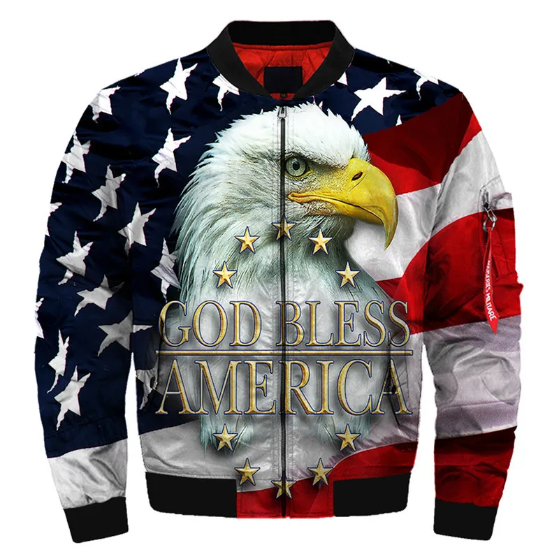 Бог bless Америка Мода Флаг США Орел куртка Бомбер, Прямая поставка и