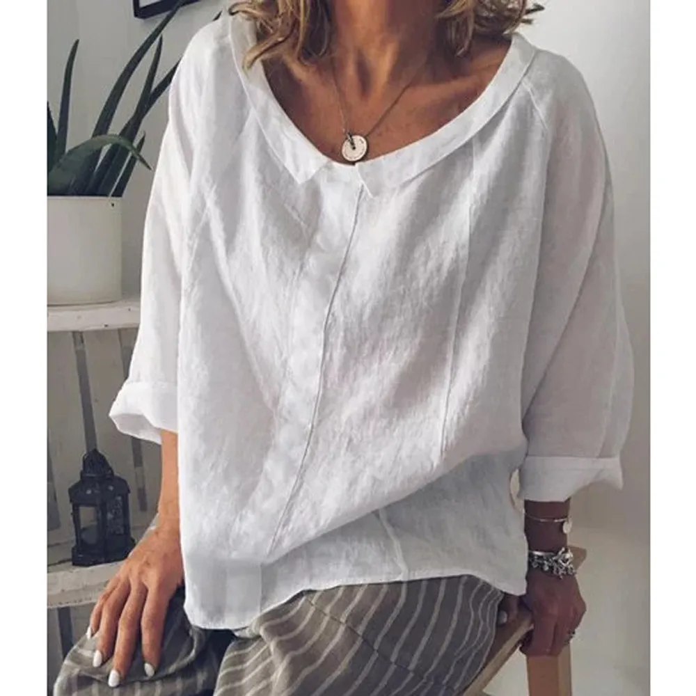 

Cotton and linen Women Tops Short Sleeves Female Blouses Casual Loose office blouse Blusas femininas harajuku chemisier femme