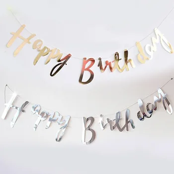 

FANLUS conjoined banner silver gold card happybirthday party decorations