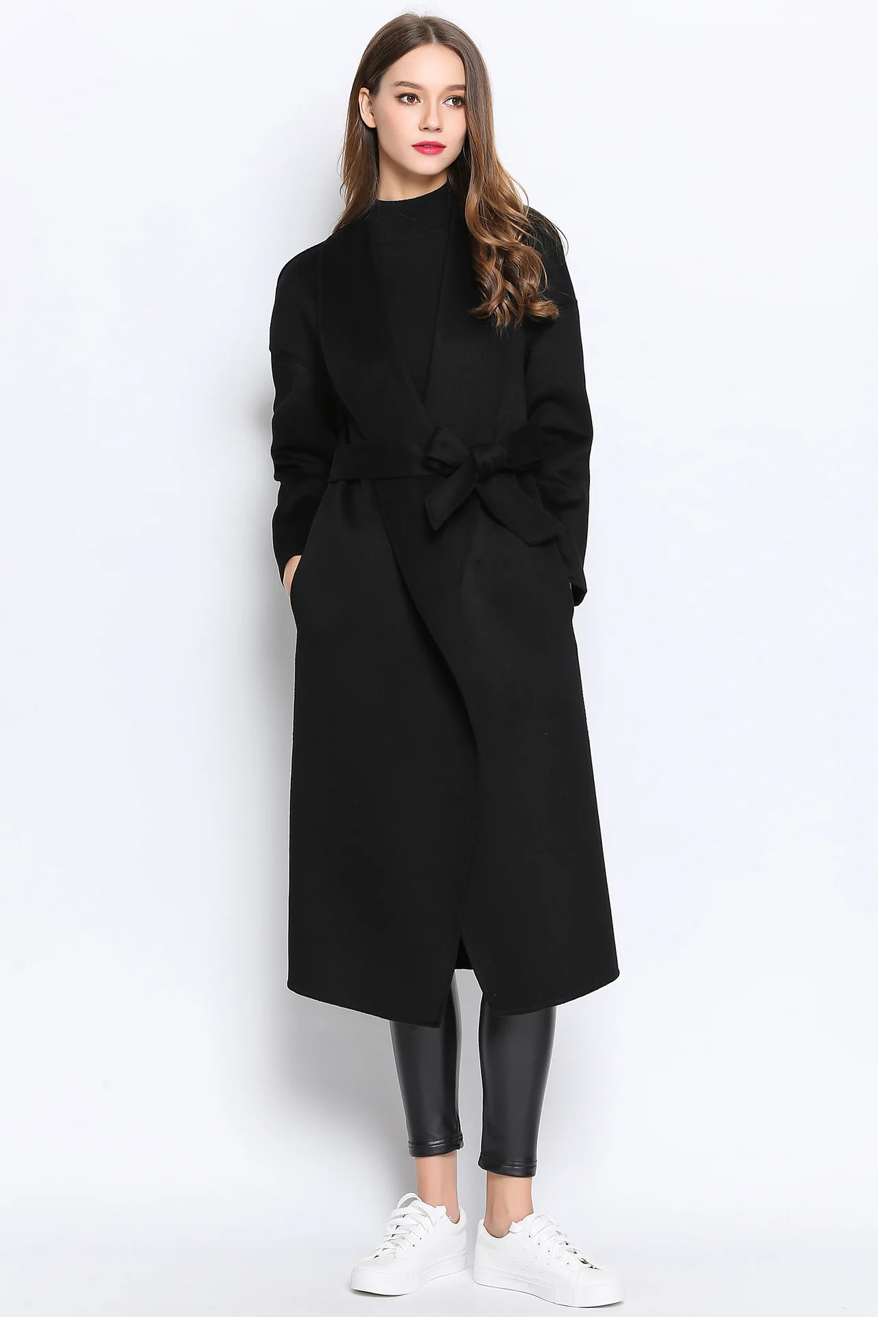 black winter belt 100 cashmere wool blend maxl font b jacket b font woolen long coat