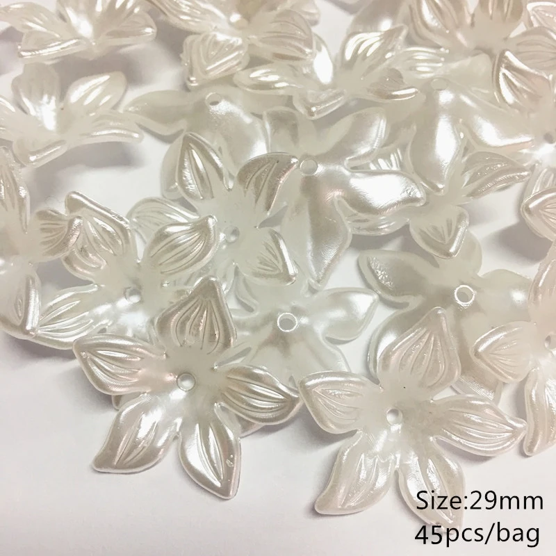 

Acrylic Pearl five petals flower beads for Jewelry making Bridal decoration creamy white accessories hot sale 29mm 45pcs/bag