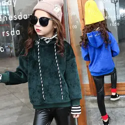 2018 новый стиль для девочек осень и зима модный свитер с капюшоном джемпер детская теплая silver fox плотный бархат рубашка