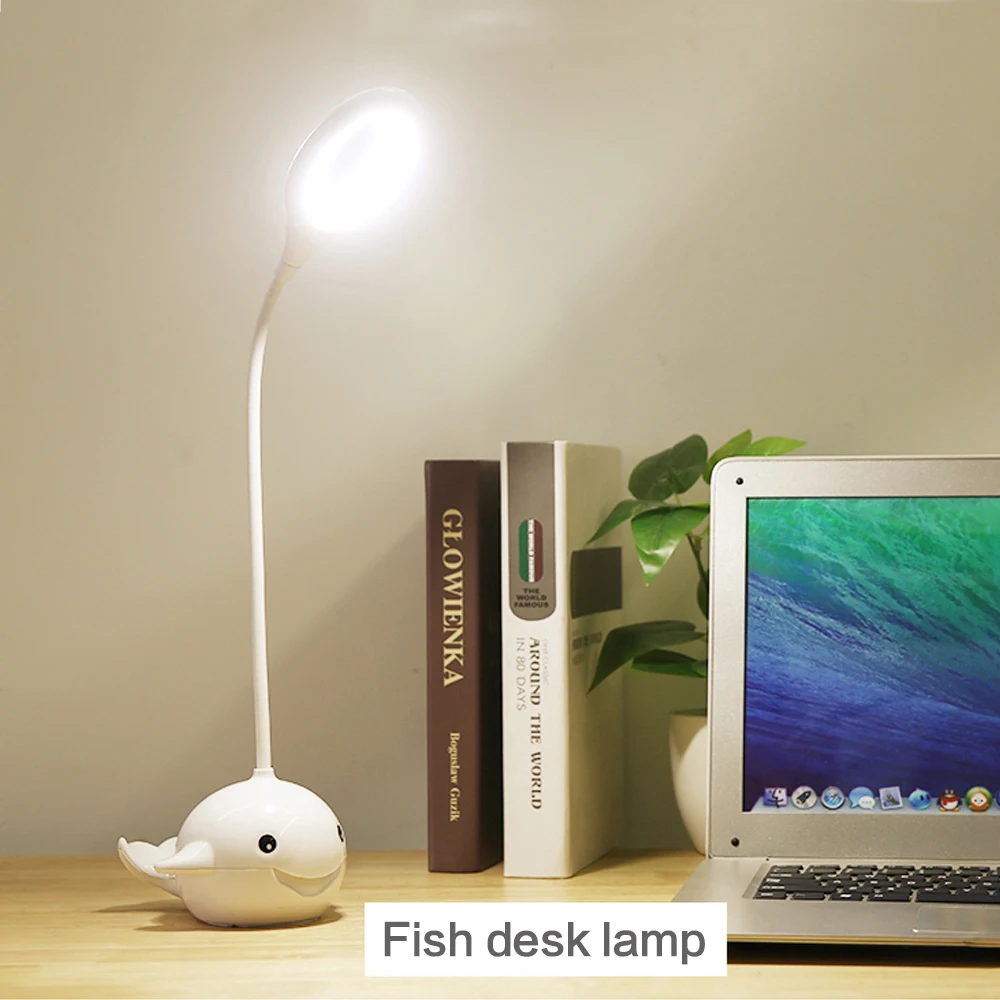 Interruptor de Toque Suporte de Mesa Base de Peixe Níveis de Escurecimento Candeeiros de Mesa de Leitura Proteção para os Olhos Levou Lâmpada Flexo Recarregável Luz 3 Usb 10 Lâmpada Base de Peixe 3 Níveis de