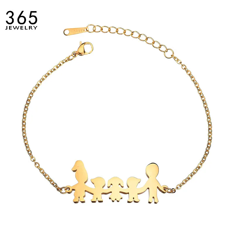 Lovely Boys Girls Parents Family Bracelet Stainless Steel Mom Dad Son