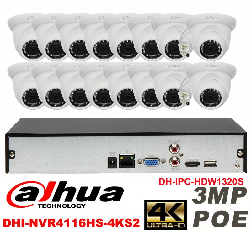 

Dahua original 16CH 3MP H2.64 DH-IPC-HDW1320S 16pcs Network camera POE DAHUA DHI-NVR4116HS-4KS2 Dome IP CCTV security camera kit
