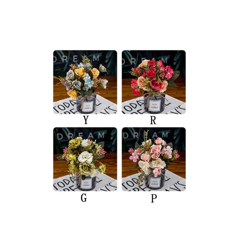 Искусственные цветы красные желтые розы 5 вилка картина маслом стиль Королевская роза для домашнего декора реквизит для фотосъемки Свадебные цветы Декор