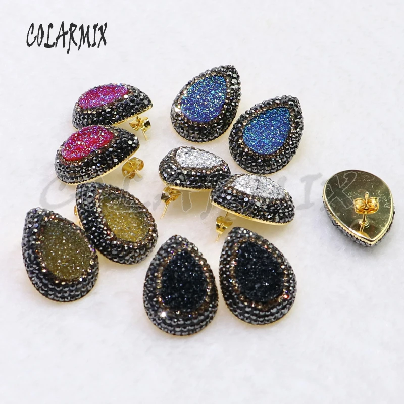 

10 pairs stud druzy earrings drop stone earrings mix colors imitation druzy wholesale jewelry gems jewelry for women 7021