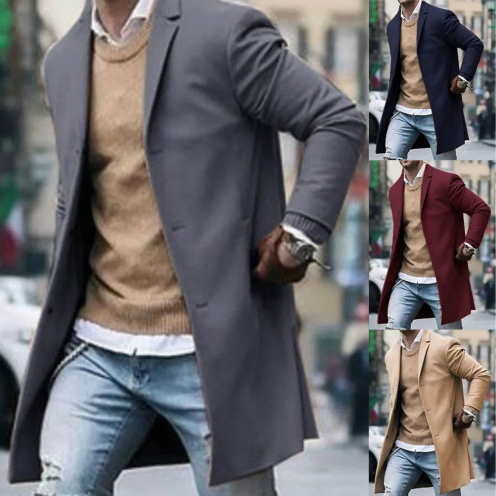 Брендовое однобортное шерстяное пальто зимнее толстое теплое роскошное деловое повседневное мужское приталенное пальто