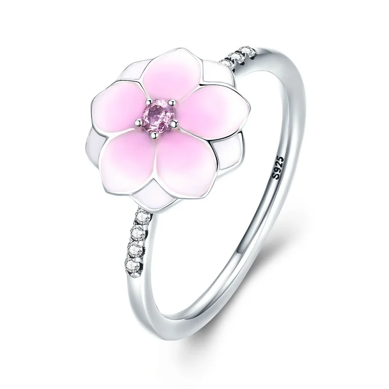 BK Стерлинговое Серебро 3 5 мм круглое кольцо для женщин Flowear Magnolia женские вечерние