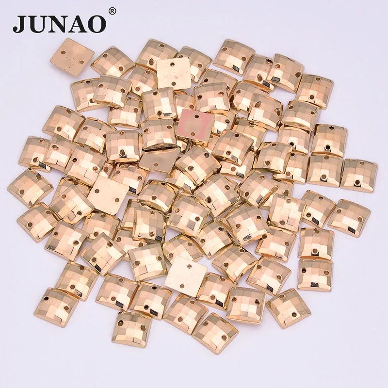 JUNAO 10mm Gold Color Crystal Sewing Rhinestones Square Acrylic Stones Flat Back Gems Sew On Strass Applique for Jewelry Crafts | Дом и сад