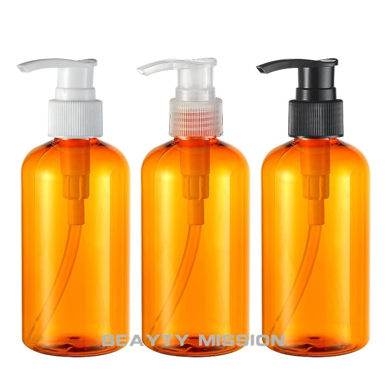 

24pcs 220ml Orange cosmetic PET bottles,empty shampoo lotion pump container plastic cosmetic packaging with dispenser,shower gel