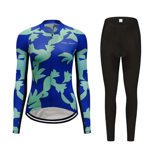 Women Winter thermal fleece cycling jersey set bicycle clothes uniform blouse skinsuit female bike clothing kit wear outfit - Цвет: jersey and pants 4